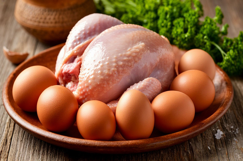 Росстат: мясо кур в России за неделю подешевело на 0,1%, яйца подорожали на 0,2%